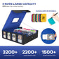 Gomyrod 3200+ Trading Card Storage Box - 4-Row TCG Box, Faux Leather, Black & Blue, Includes 30 Dividers & Dice Tray, Model SN19BD