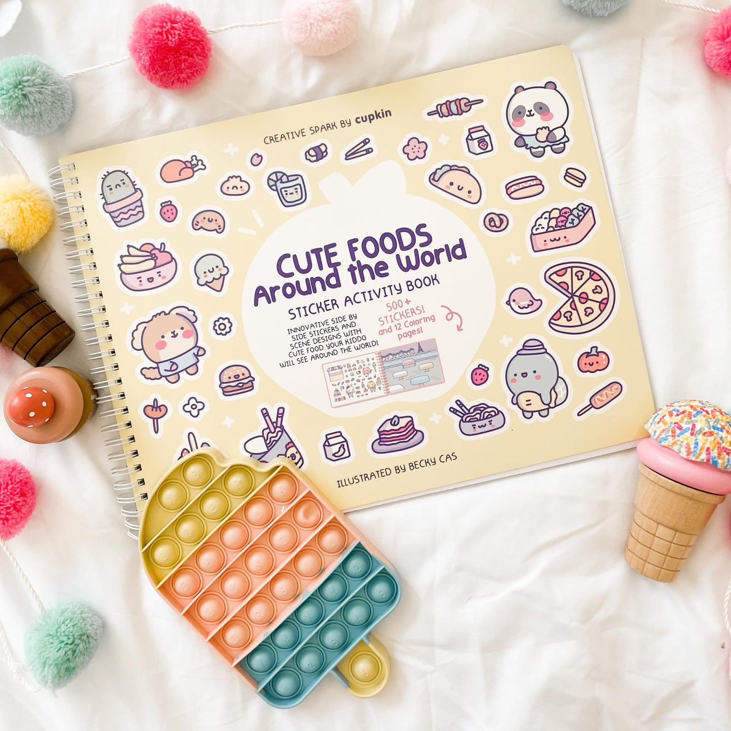 Cute Foods Around The World Sticker + Coloring Book (500+ Food Stickers For Kids & 12 Coloring Pages)- Side By Side Sticker Acti