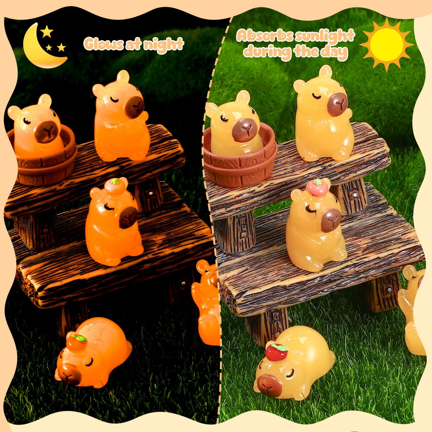 GGSTDDUP 30pcs Mini Resin Capybara Figurines  Luminous Tiny Capybara  Miniature Capybara Figures Glow in The Dark Capybara Birthday Decorations for Dollhouse Fairy Garden Aquarium (5 Styles)