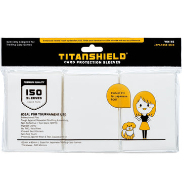 Titanshield (150 Sleeve/White) Small Japanese Sized Trading Card Sleeves Deck Protector For Yu-Gi-Oh, Cardfight!! Vanguard & Photocards