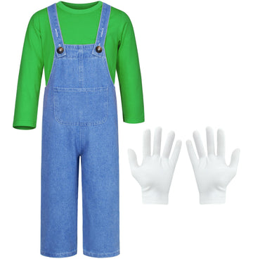 Mavoka Plumber Costume For Kids Shirt Overalls Glove Boys Halloween Party Cosplay 4-5T Green
