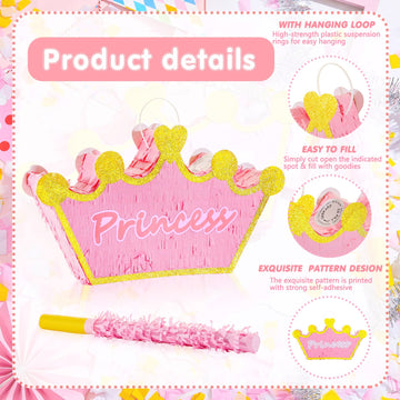 Lewtemi Pink Princess Piñata For Girls With Stick Blindfold And Confetti Crown Piñata For Princess Party Decorations, Photo Prop, Birthday, Funny Anniversary