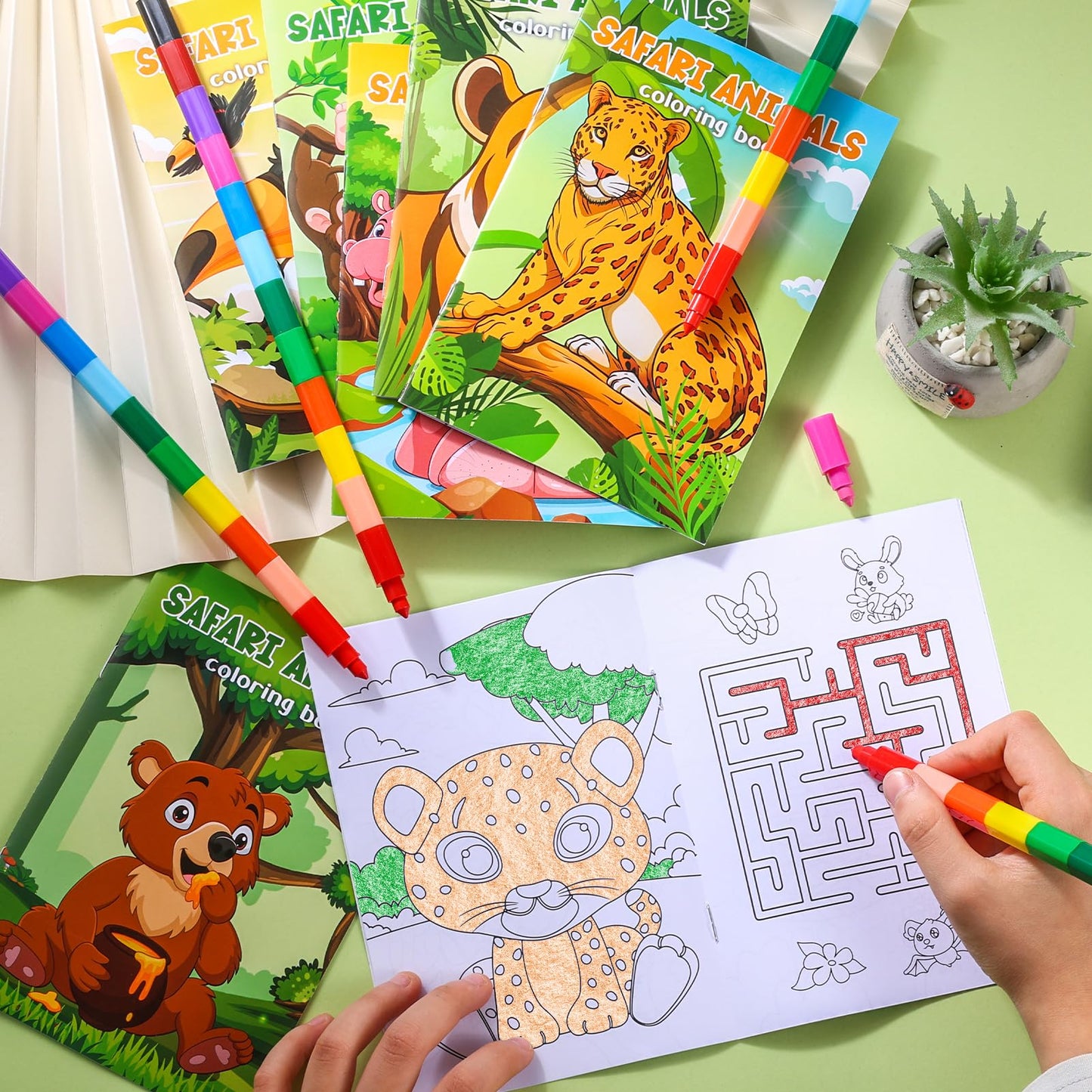 Benlouis 24 Pcs Jungle Safari Animals Mini Coloring Books Safari Zoo Lion Party Favors Small Activity Books Bulk For Kids Wild A