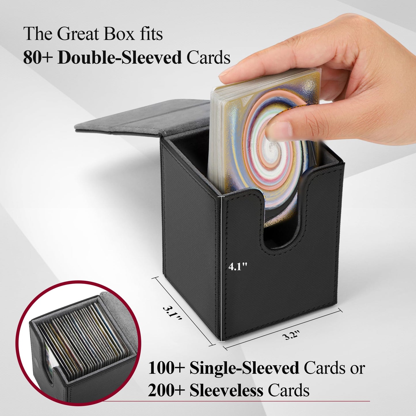 Tcguard Card Deck Box For Mtg Card Storage Box Holds 100 Plus Single Sleeved Cards, Microfiber Lining And Leather Card Box Compatible With Trading Card Games Tcg, Yugioh Cards, Etc.(Vertical-Black)