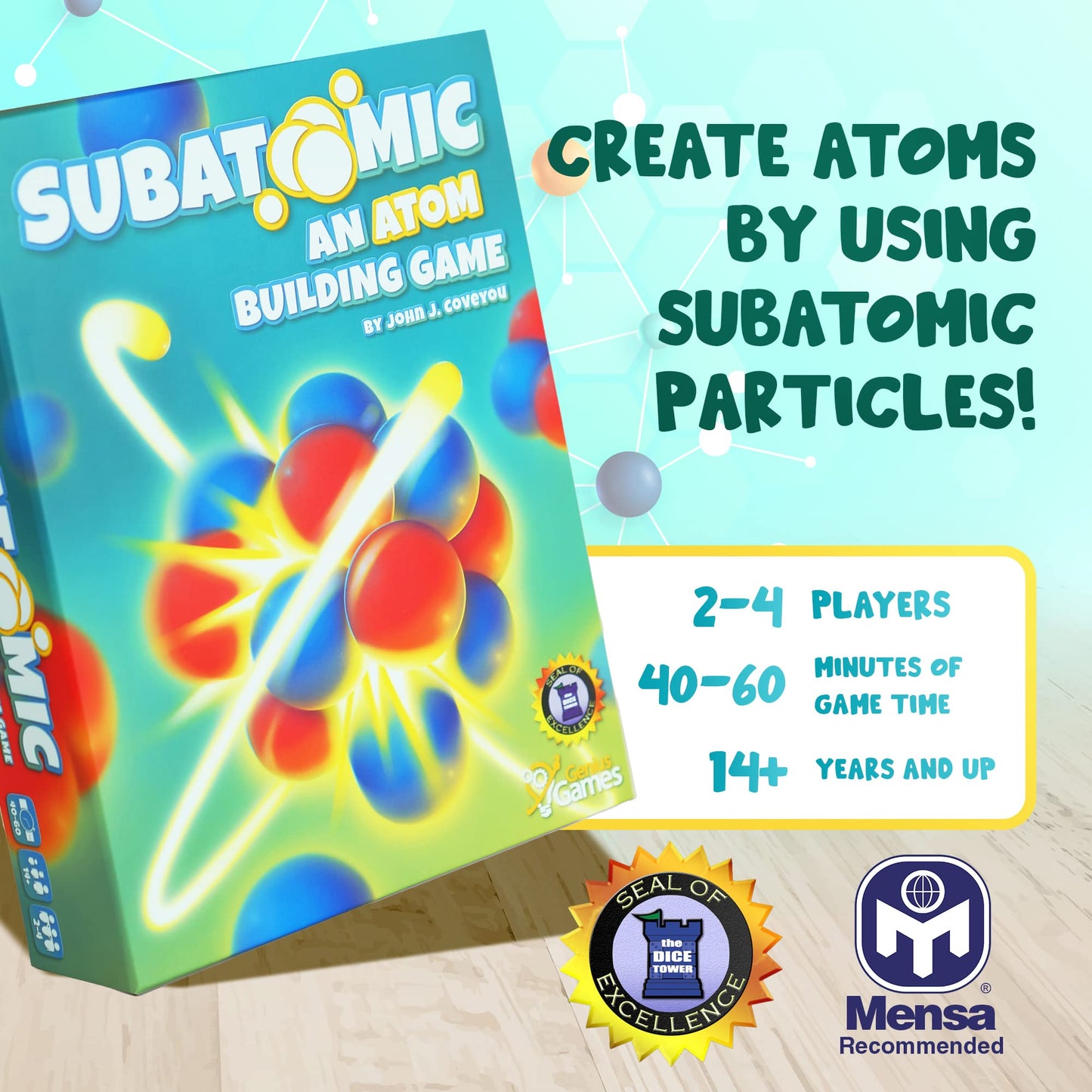 Genius Games Subatomic: Atom Building Game (2nd Edition) - Medium Cardboard - Educational Science Board Game for Teens & Adults