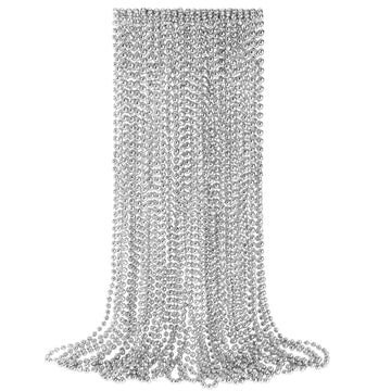 24 PCS Silver Bead Necklaces, Silver Mardi Gras Christmas Beads Necklaces, Patriotic Necklaces, 33 Inch Beaded Necklaces for Mar
