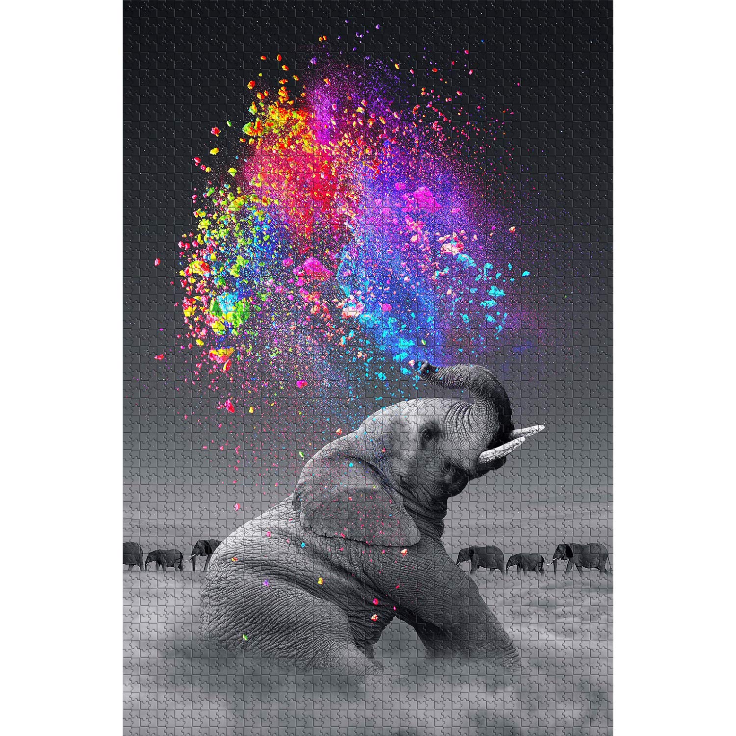 najiaxiaowu Classic Jigsaw Puzzle 1000 Pieces mature-themed Puzzle Wooden Puzzle Colorful Elephant DIY Modern Wall Art Picture Modern Art Home Decoration Creative Gifts 75X50Cm