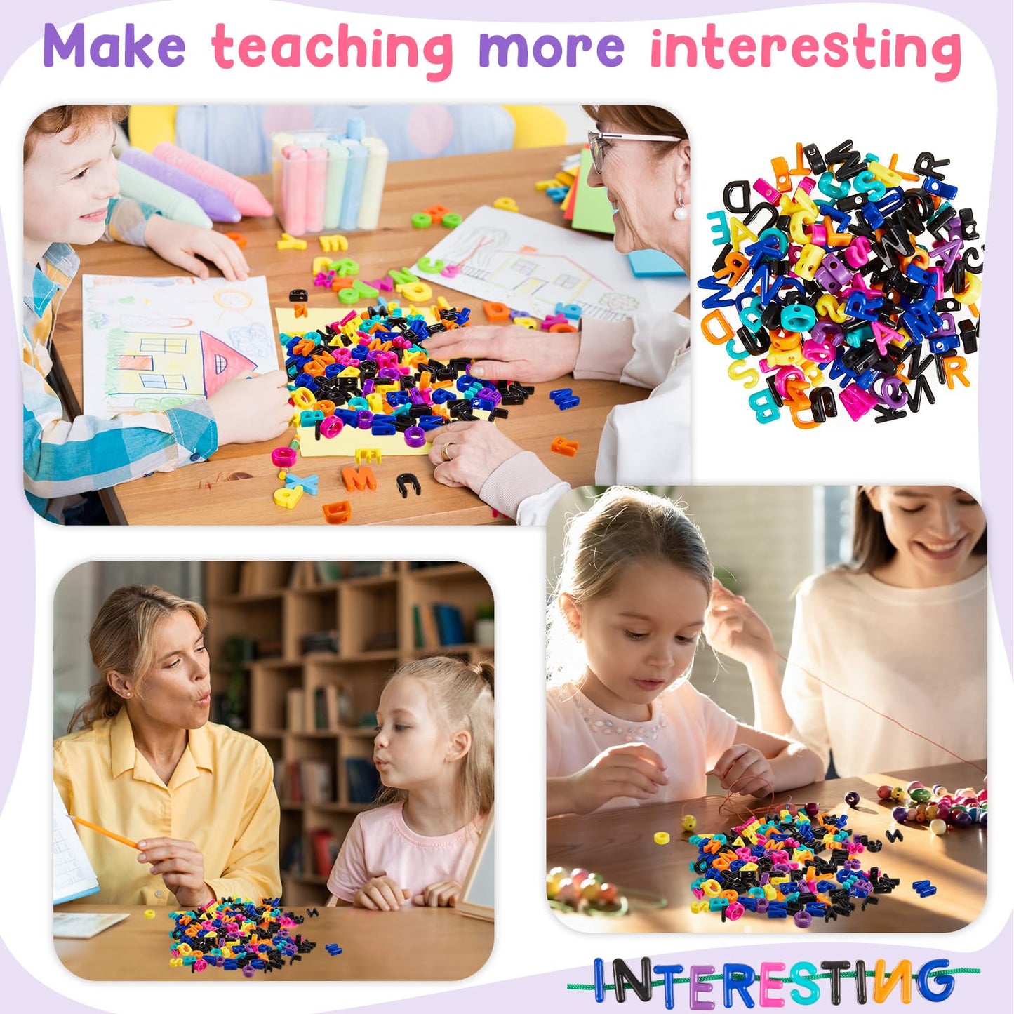 Wesiti 408 Pcs Lacing Letters Alphabet Learning Toys Toddler ABC Alphabet Beads Lacing Toy Fine Motor Skills Toys for Preschool Games Homeschool Supplies Early Spelling (Uppercase Letters)