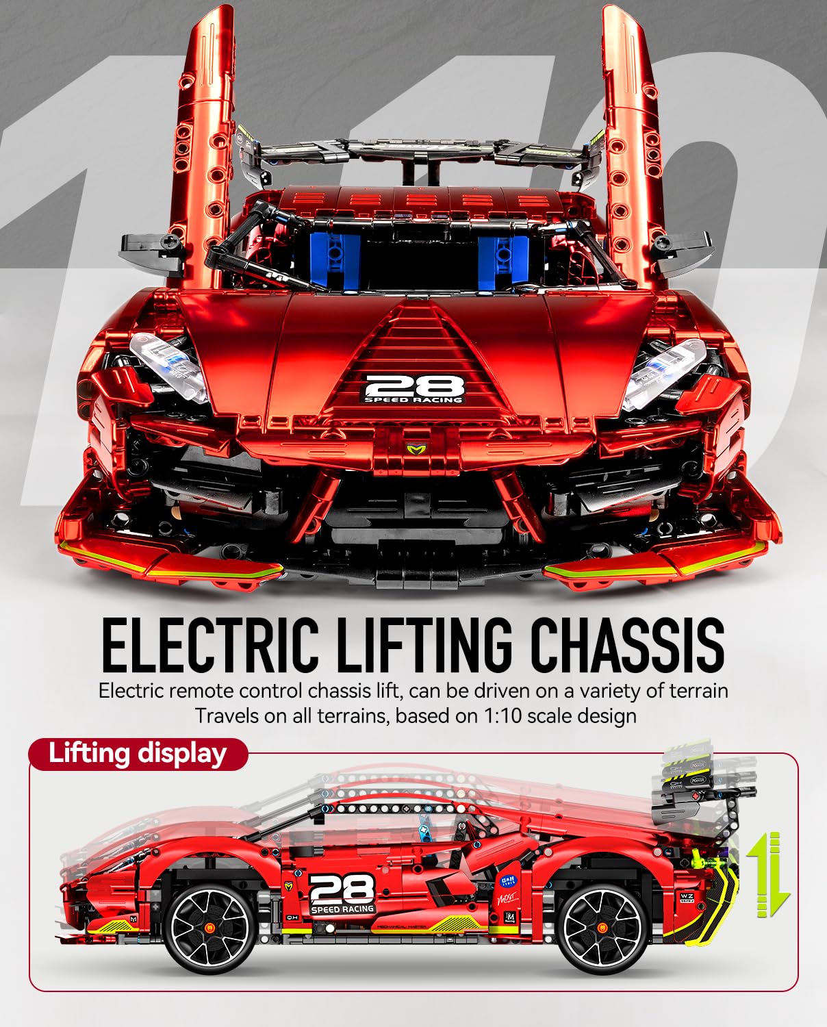 Bav Plated Sports Car Building Sets With Electric Chassis Lifting, Colletible Building Model For Adults, 1:10 Scale Electric Dri
