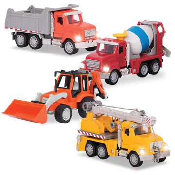 Driven By Battat - 4 Construction Toys For Kids&Toddlers - 7.5'' Crane Toy, 7'' Dump Truck, 6.5'' Cement Mixer, 7'' Excavator Ba