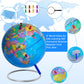 9'' World Globe For Kids Learning, Classroom Desk, Geographic Globe With Iron Stand & Colorful Magnetic Push Pins & Magnifier &