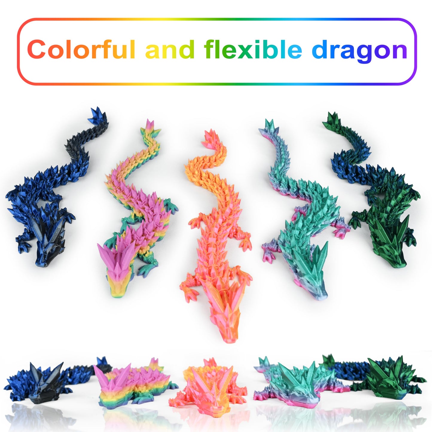 5Pcs 12'' 3D Printed Dragon Set Articulated Crystal Dragons Dragon Desk Toys, 3D Printed Animals Cool Unique Birthday Gifts For