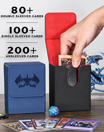 Uaono Card Deck Box For Yugioh Mtg Cards, 100+ Deck Case With 2 Dividers Fits Tcg Ccg, Pu Leather Card Storage Box Compatible With Collectible Trading Cards (Black&Red, Extinction Dragon)