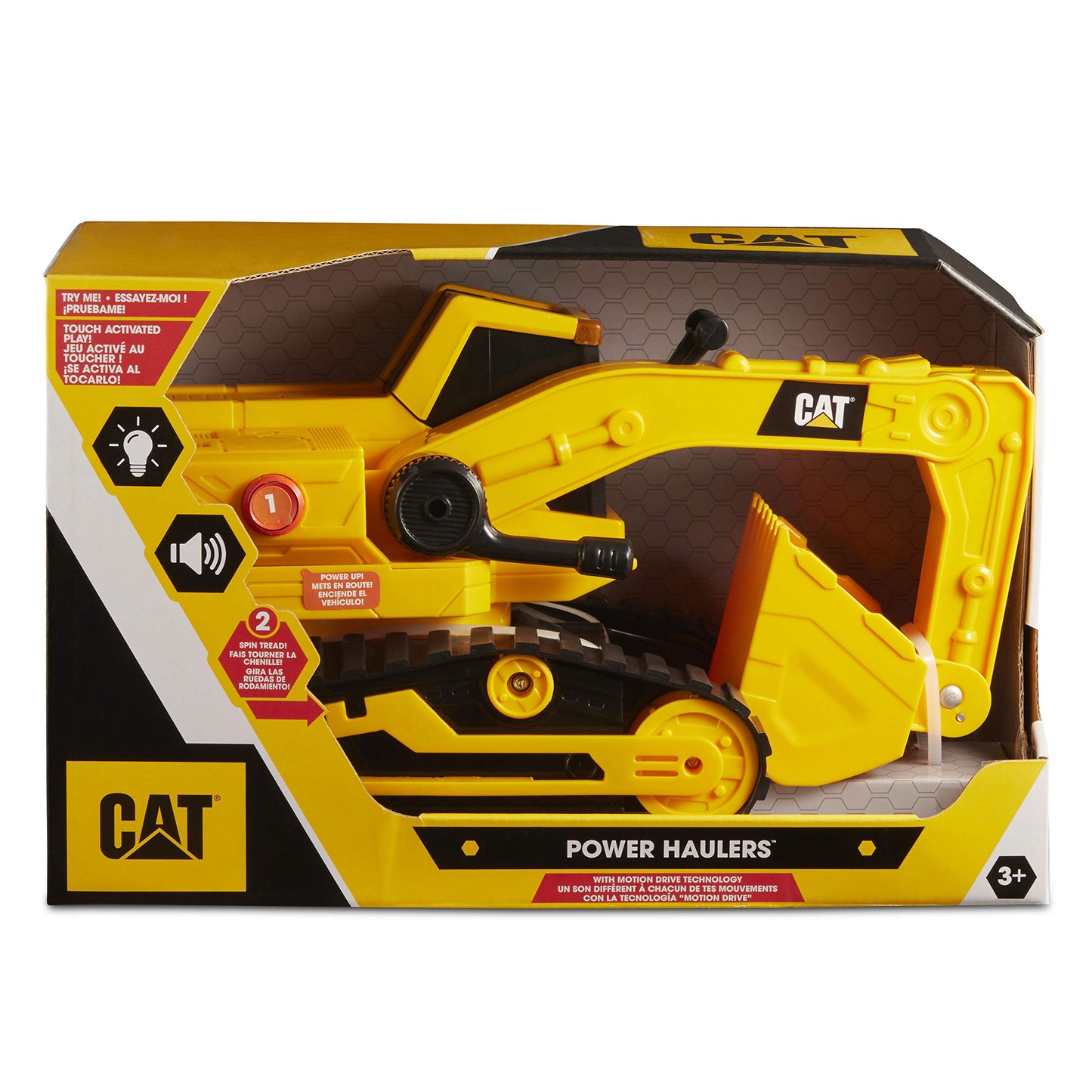 CAT Power Haulers Excavator - Yellow Construction Vehicle with Motion Drive, Lights & Sounds for Kids Ages 3+, Model 82268
