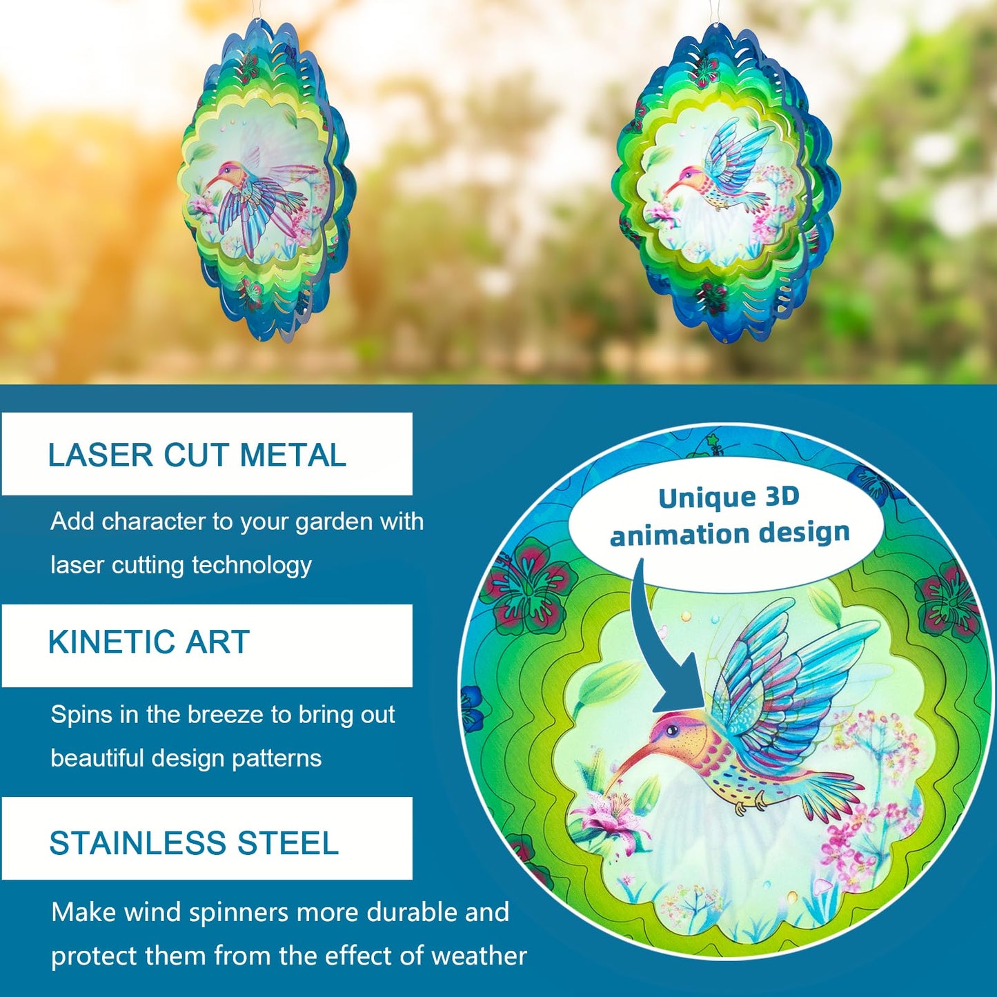 Hummingbird Metal Wind Spinners - Hummingbird Gifts for Women Mom Grandma Wife, Hanging Animations Wind Spinner for Outdoor & In