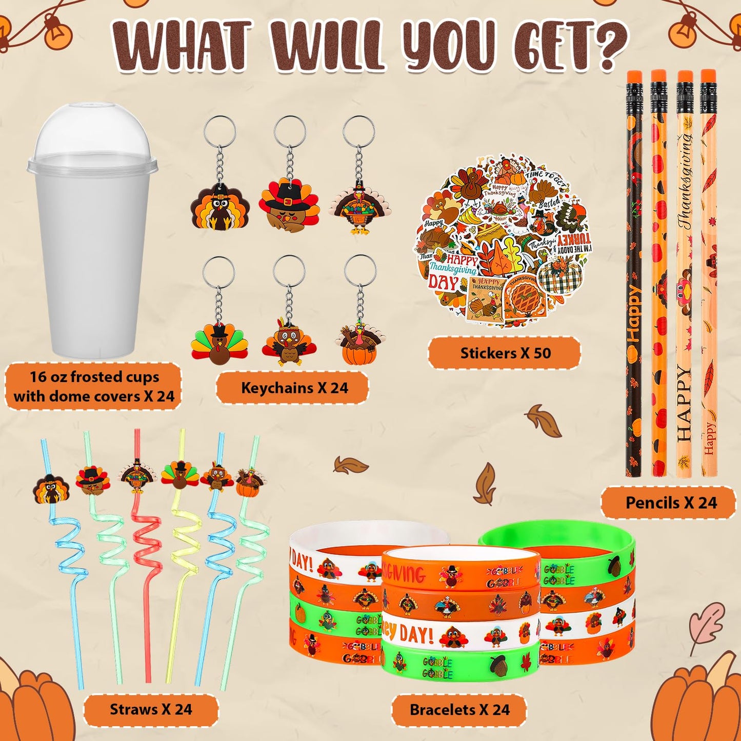 Seenelling 194 Pcs Thanksgiving Classroom Gifts Bulk for Students Kids Fall Party Favors School Stationery Set Thanksgiving Trea
