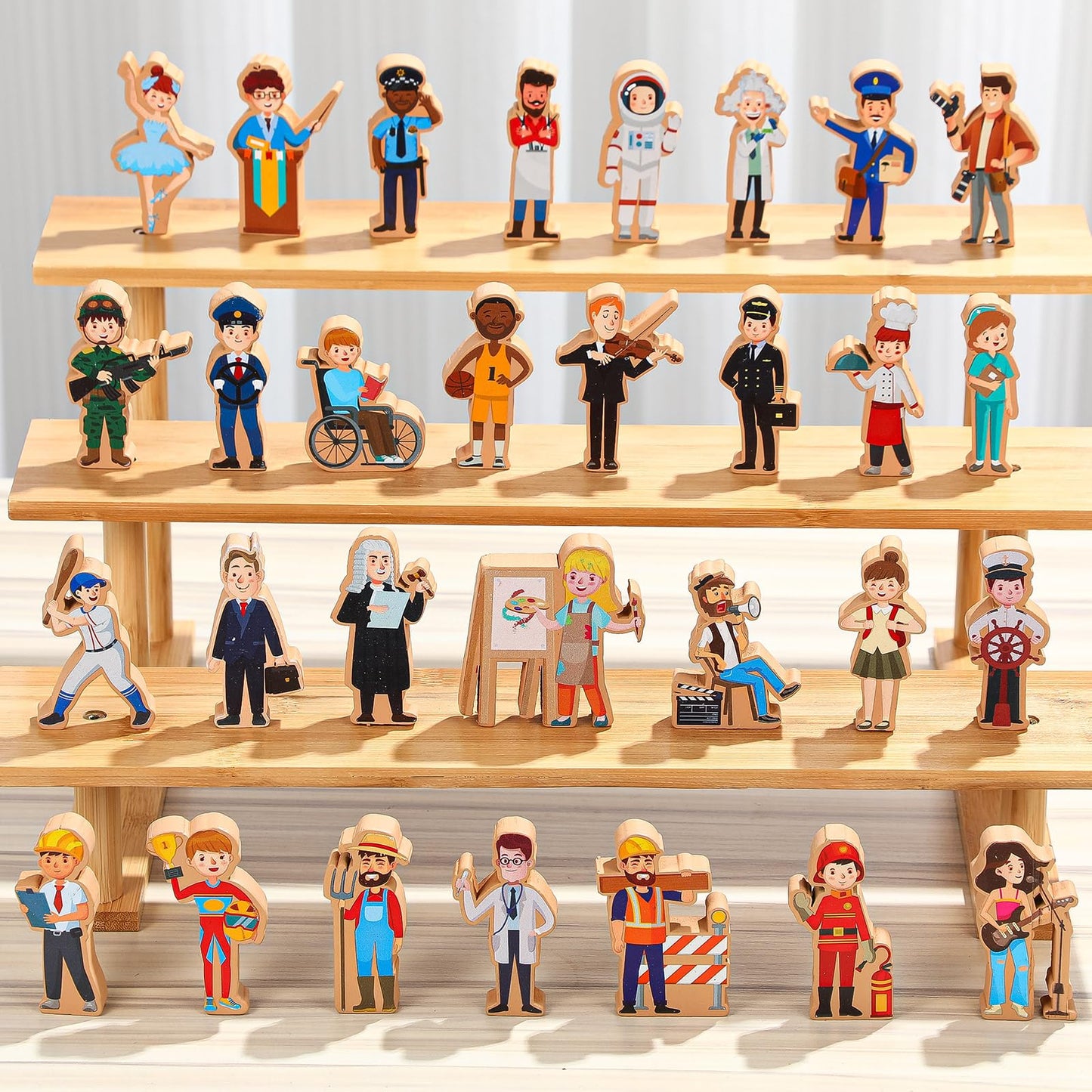 Blosssound 30 Pcs Wooden Community Helpers Toys Multicultural Career Wooden People Figures Small Diversity Professionals Wood Bl