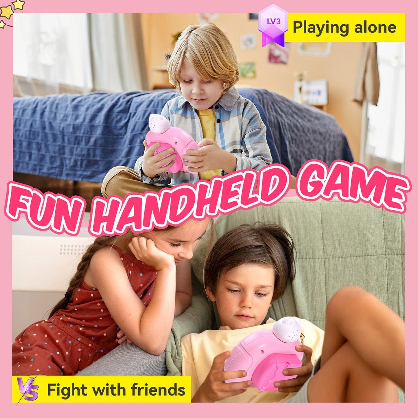 Lesipee Fidget Toys Fast Push Bubble Game Console, Handheld Puzzle for Kids, Ages 3-12, Colorful Silicone, Pink