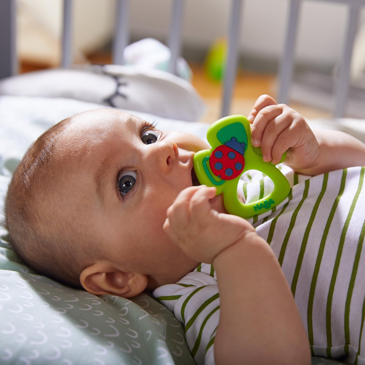 Haba Silicone Teethers For Babies 6-18 Months - Shamrock Saint Patty'S Day Themed Silicone Teether Ring And Grasping Toy For Saf