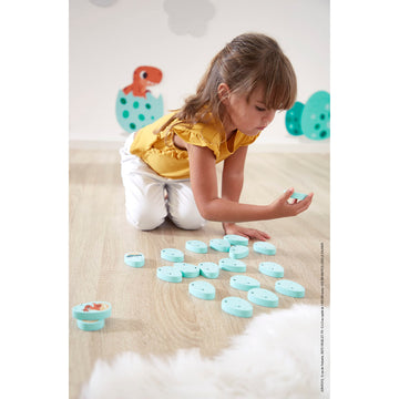 Janod Dino - Dinosaur Memory Game - 20 Wooden Dino Eggs With 10 Prehistoric Pairs - Cooperative Or Competitive Early Learning Game - Ages 2- 5 Years - J05826