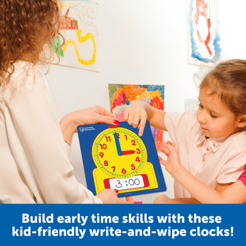 Learning Resources Write & Wipe Clocks Classroom Set - 25 Pieces, Ages 6+ Laminated Dry-Erase, Teaching Aids, Teacher Supplies, Learning Time,Back To School Supplies