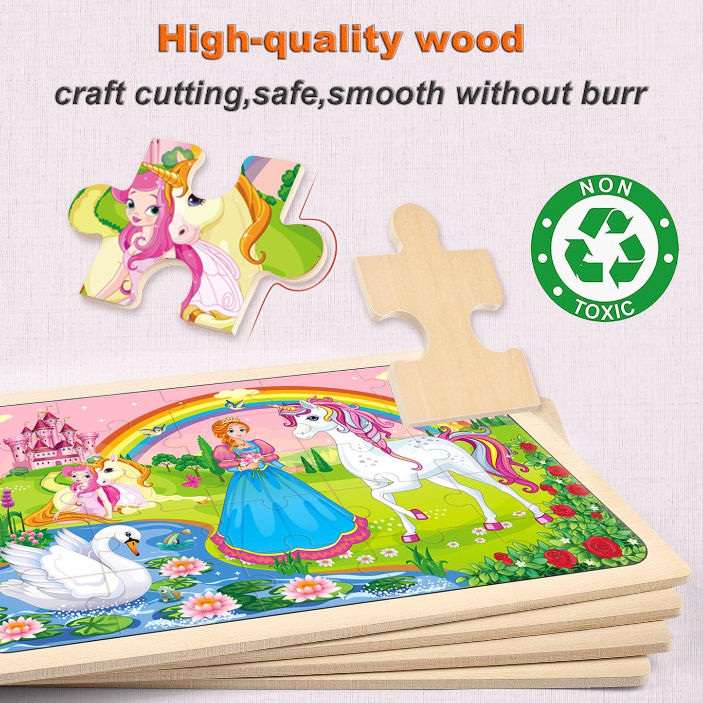 Puzzles For Kids Ages 4-6, 4 Pack Wooden Jigsaw Puzzles 24 Pieces The Castle Puzzle Preschool Educational Learning Toys Set For