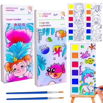 Junqiu Paint With Water Books For Kids Ages 4-8, Watercolor Painting Coloring Books For Toddlers, Magic Paint Set For Kids, Art Craft Set For Drawing With Brush(2 Pack)