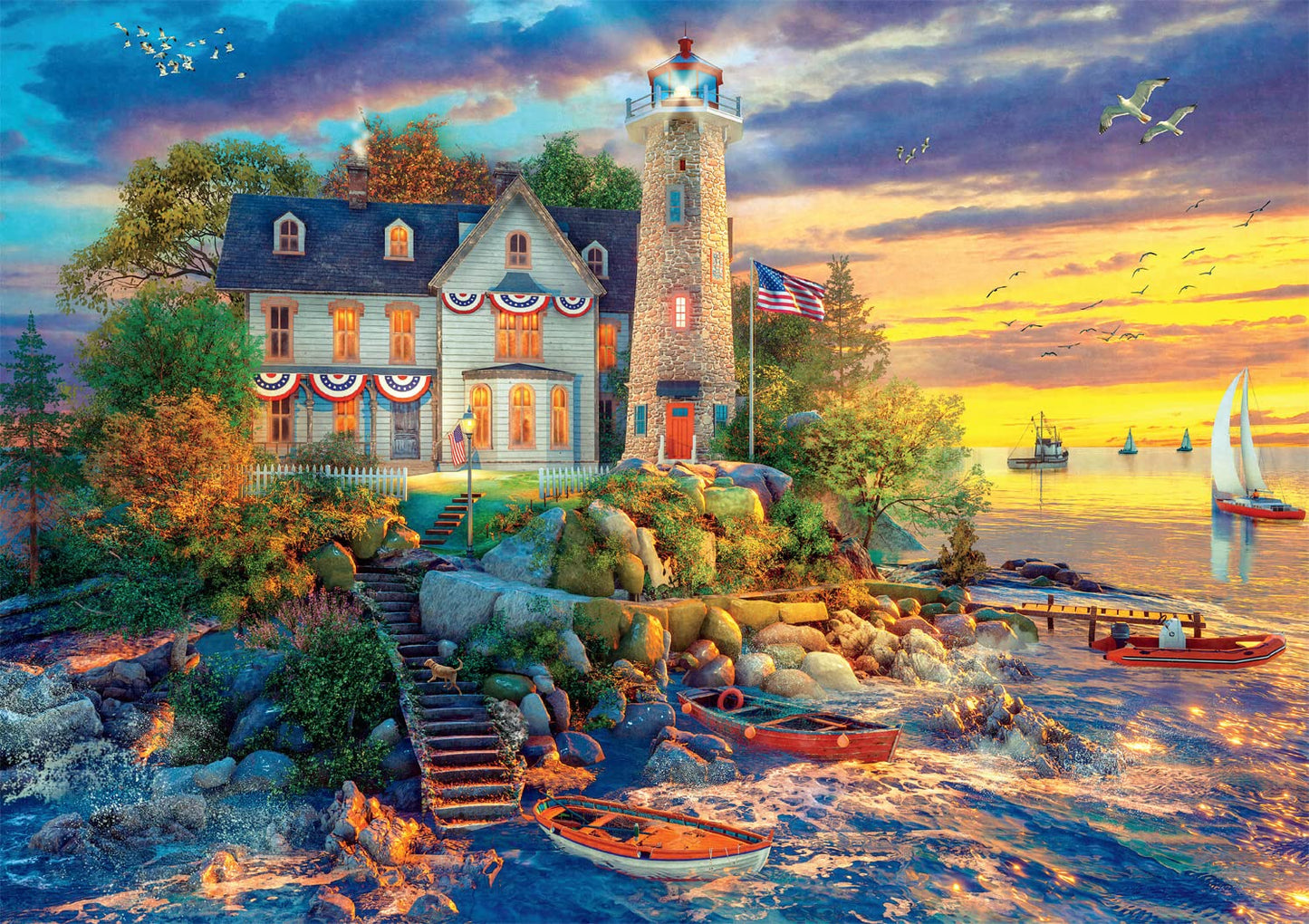 Buffalo Games - Dominic Davison - Rock Island Lighthouse - 500 Piece Jigsaw Puzzle For Adults -Challenging Puzzle Perfect For Game Nights - Finished Size Is 21.25 X 15.00