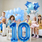 Dark Blue Number 10 Balloons, Big Royal Light Blue Silver Star One Balloon, 40 Inch Foil Mylar Pastel Teal Metallic Blue Self In