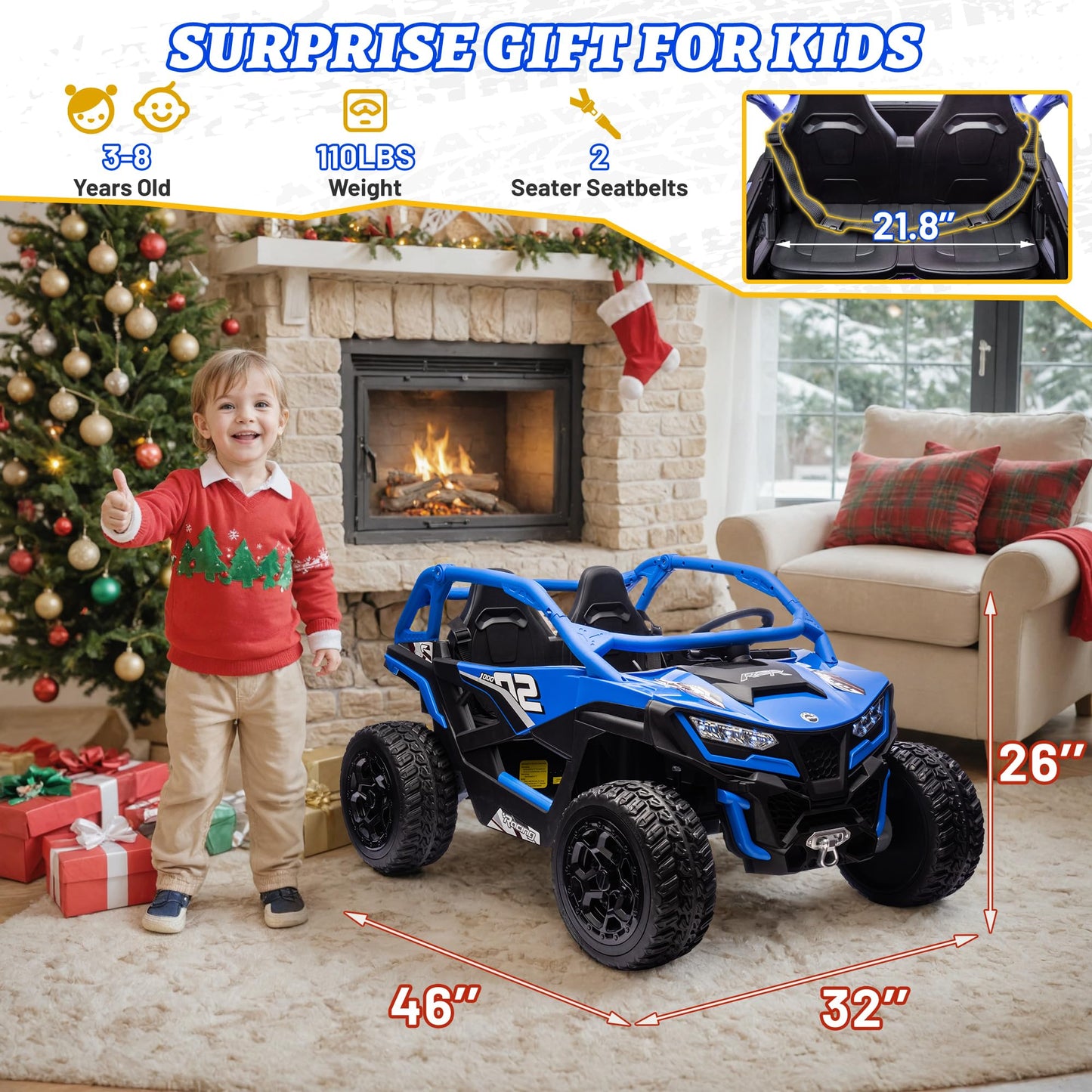 24V 10Ah 2 Seater Power Wheels For Big Kid, 21'' 4Wd/Awd Largre Kids' Electric Vehicles With Remote Control For Girls And Boys,