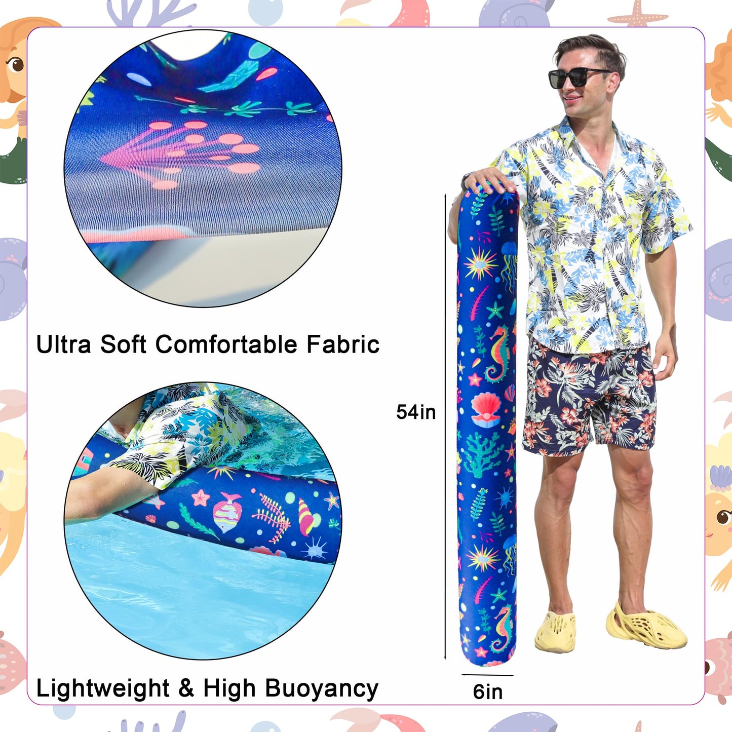 FindUWill Inflatable Swim Pool Noodles  2 Pack Soft Fabric Covered Large Swim Noodles  enhanced Buoyancy for Swimming Floating  Pool Floats Toys for Pool Accessories  Pool Noodles for mature-themeds