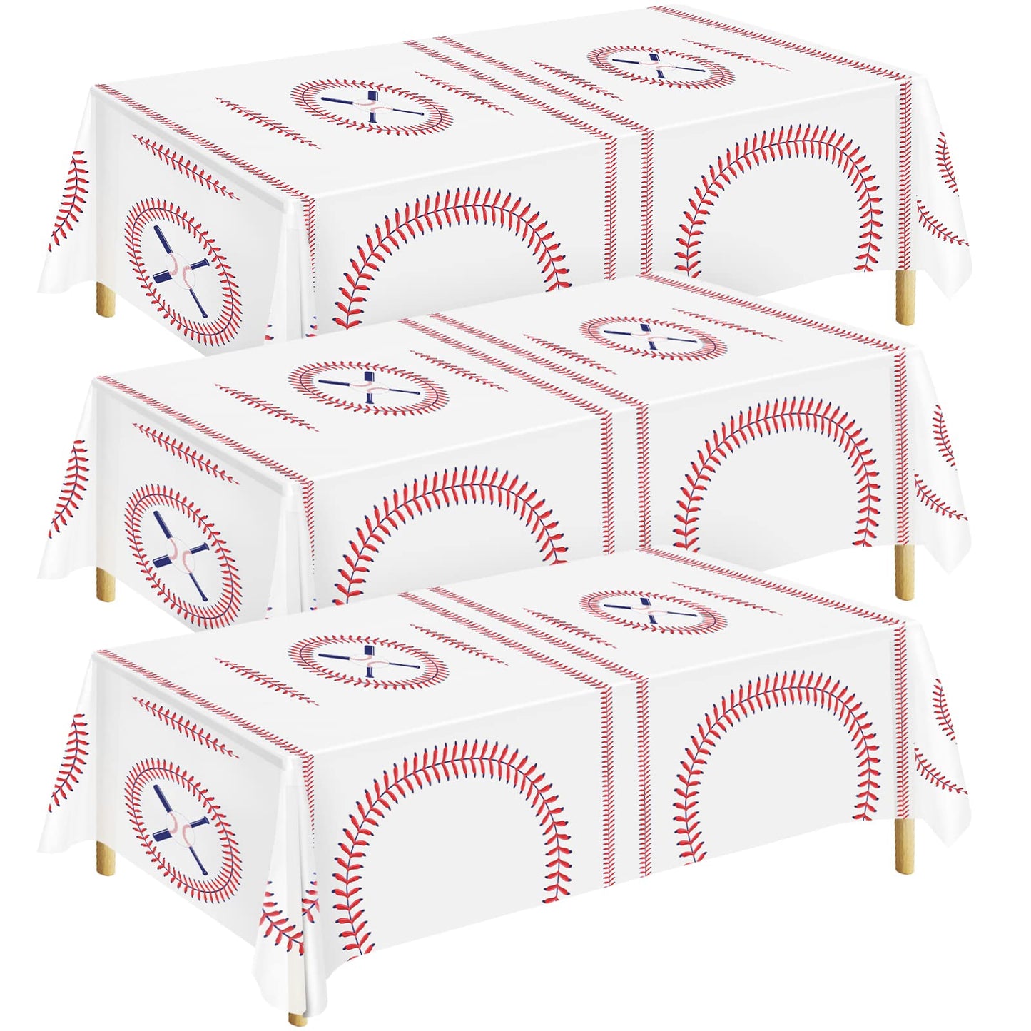durony 3 Packs Baseball Tablecloth 108 x 54 Inch Plastic Baseball Table Cover Party Tableware for Baseball Theme Birthday Party 