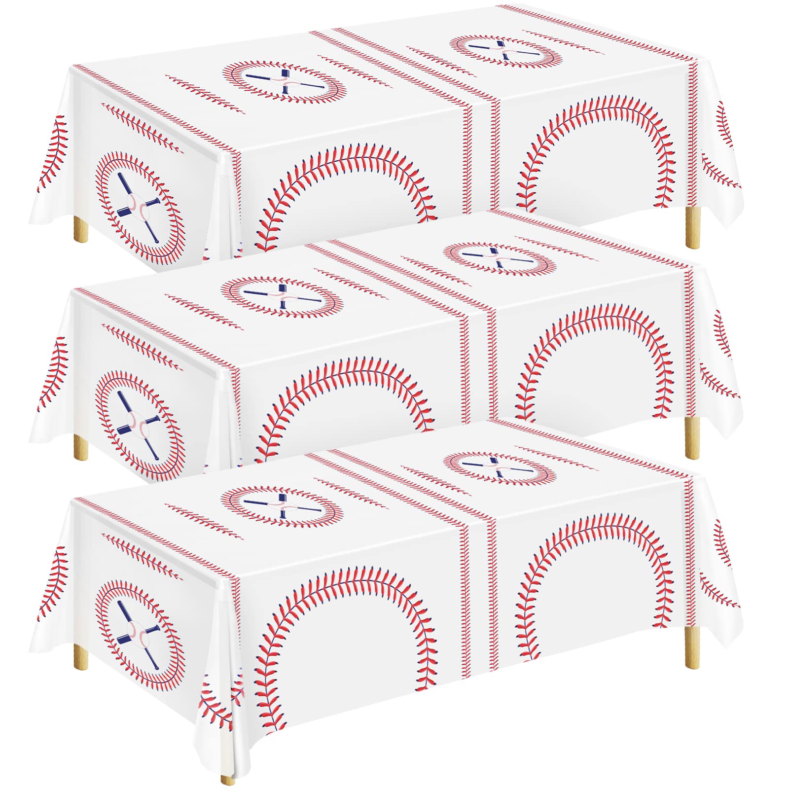 durony 3 Packs Baseball Tablecloth 108 x 54 Inch Plastic Baseball Table Cover Party Tableware for Baseball Theme Birthday Party 