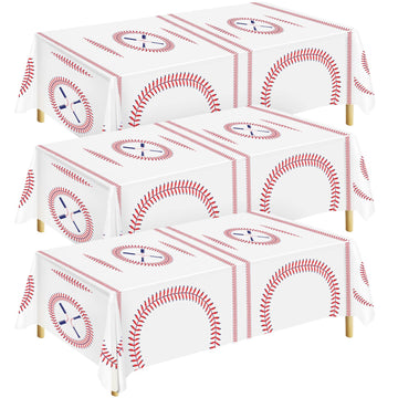 durony 3 Packs Baseball Tablecloth 108 x 54 Inch Plastic Baseball Table Cover Party Tableware for Baseball Theme Birthday Party 