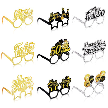 Threan 36 Pcs 40Th 50Th 60Th Birthday Party Paper Eyeglasses Decoration, Birthday Eyeglasses Photo Props Decor For Men Women(50Th)