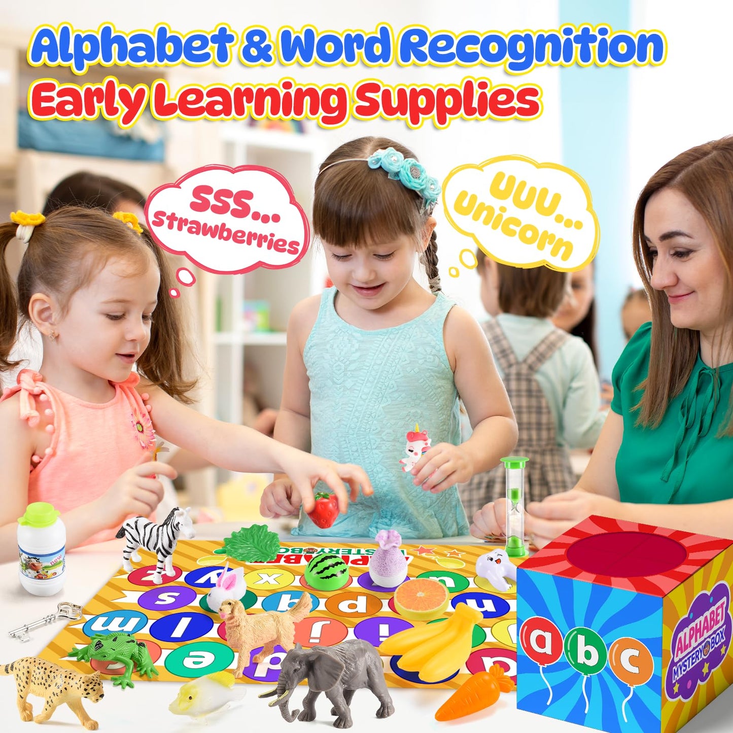 Alphabet Mystery Box For Kids: Alphabet Learning Toys For Kids Age 3 4 5 6 7 Year Old, 26 Pcs Letter Matching Game Toddlers Fine