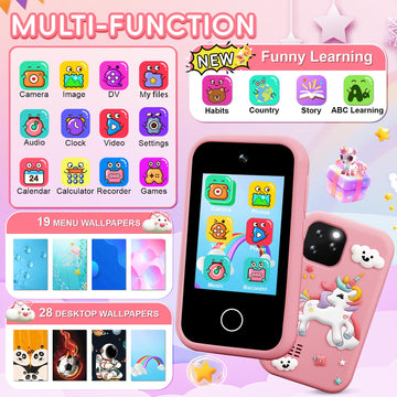 GKTZ Kids Smart Phone Toys - Dual Camera Cell Phone for Kids, Unicorn Toys for Girls Age 4-6, Toddler Play Phone for 3 4 6 7 8 Y
