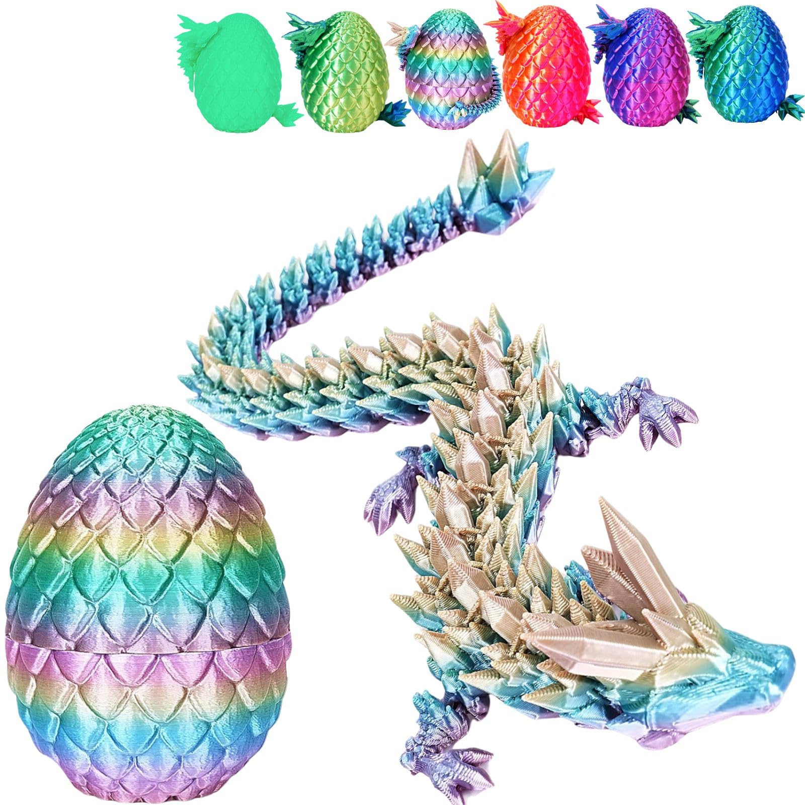 3D Printed Dragon Egg, Dragon Eggs With Dragon Inside, Articulated Dragon, Mystery Dragon Egg Fidget Toy, 3D Dragon Eggs Surprise Fidget Toy (A-Rainbow)