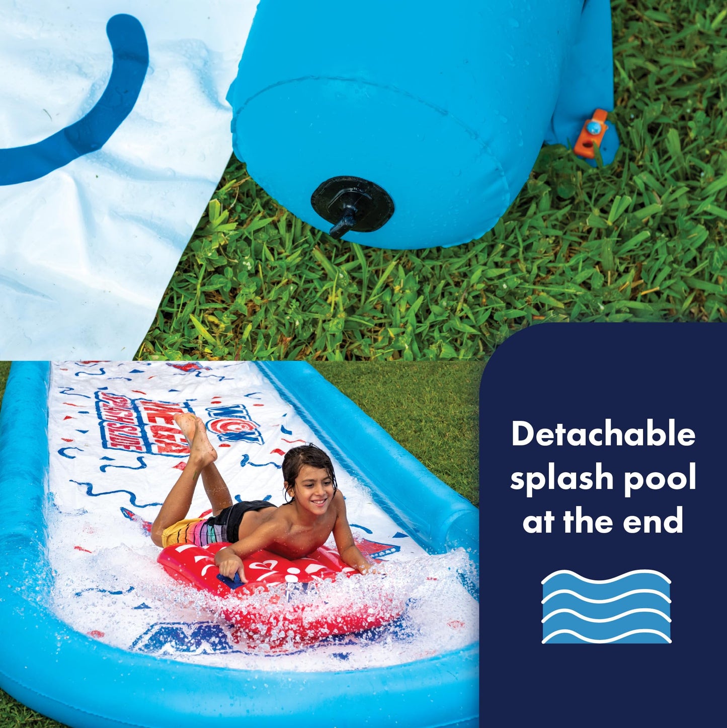 WOW Sports Mega Water Slide with 2 Inflatable Sleds, Inflatable Water Slide with Built-In Splash Pool and Sprinklers