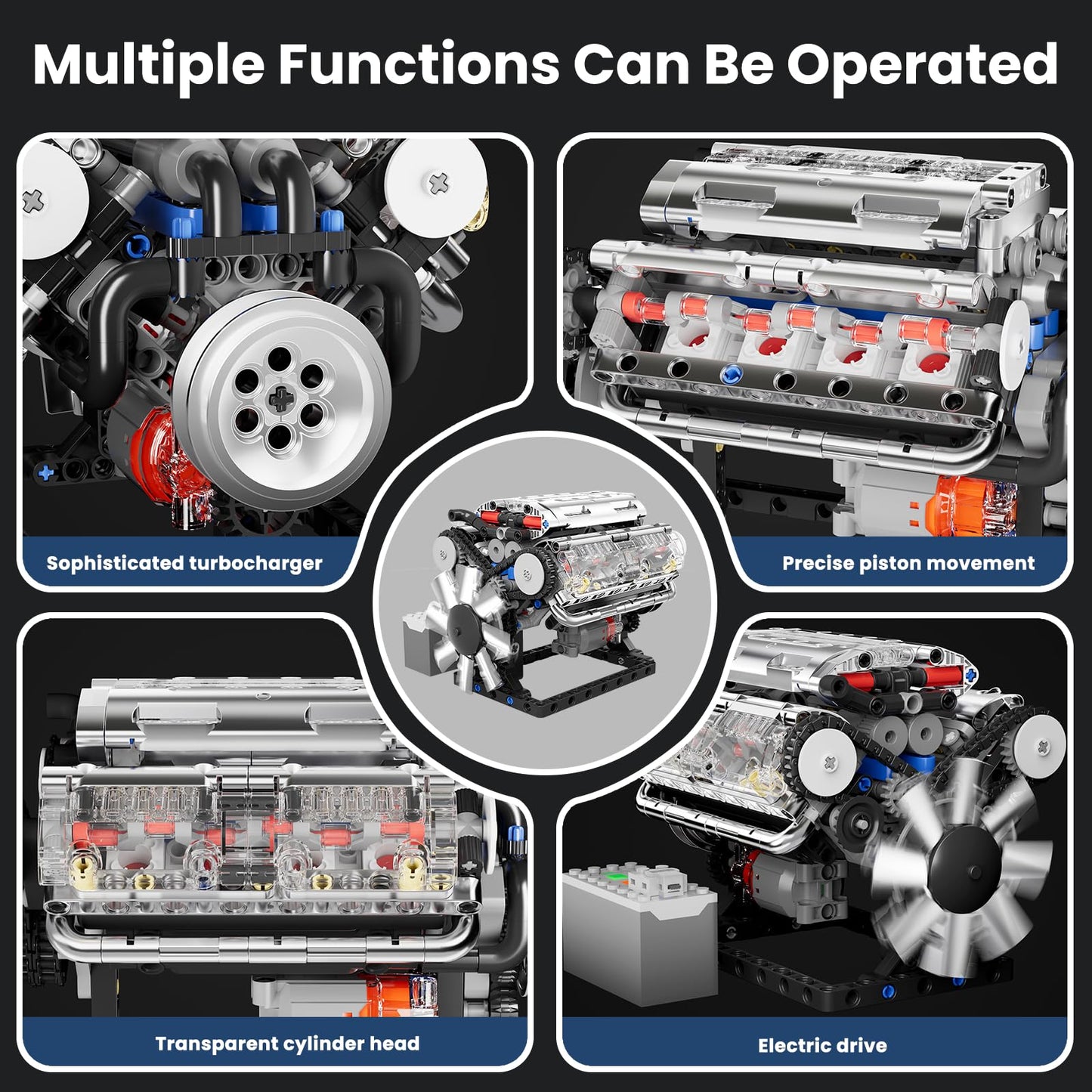 Mould King 10088 V8 Engine Model Kit Build Your Own Stem Mini V8 Model Engine Building Blocks Sets That Works For Adults & Kids Age 14+, 535Pcs