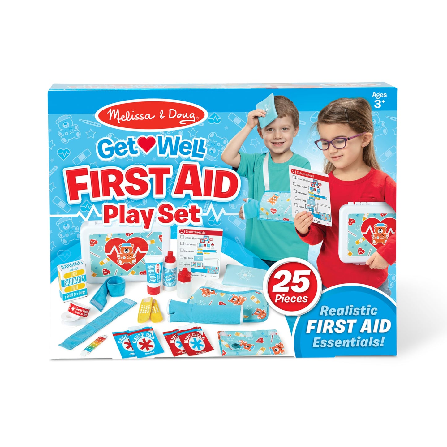 Melissa & Doug Get Well First Aid Kit Play Set - 25 Toy Pieces - Pretend Play Reusable Bandages