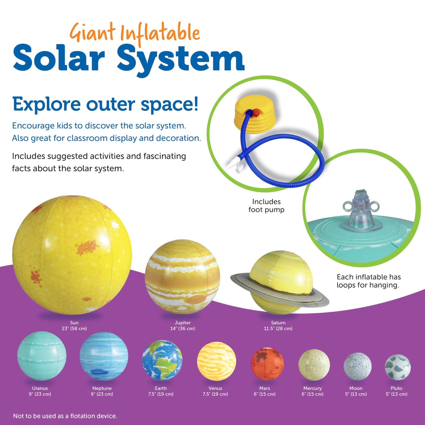Learning Resources Giant Inflatable Solar System Model - Multicolor Plastic Classroom Tool, Grades K+ (Model LER2434)