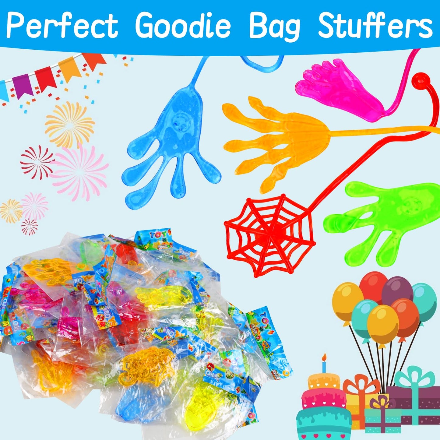 Alknot 50 Pack Sticky Hands Party Favors, 4 Types Goodie Bag Stuffers, Birthday Party Gift, Teacher Treasure Box Prizes, Classro