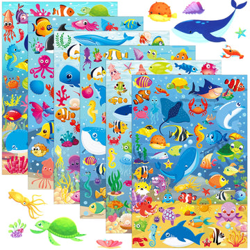 Teling 48 Sheets Ocean Stickers For Kids Ocean Animal Stickers Fish Sticker For Ocean Sea Party Favors Self Adhesive Small Wall Decal Waterproof Class Rewards For Boys Girls Teachers(Ocean Animal)