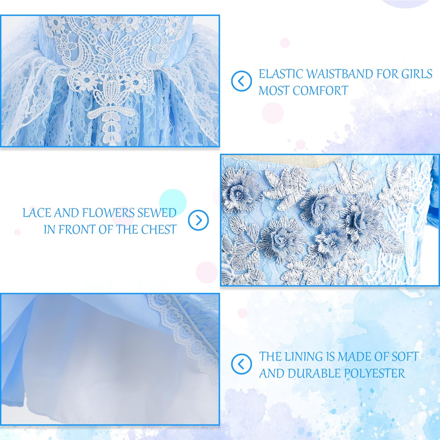 Ljnyie Princess Dresses For Girls-Girls Blue Princess Costume Puff Sleeve 3-11 Year Old For Birthday Christmas Party(5-6 Years)