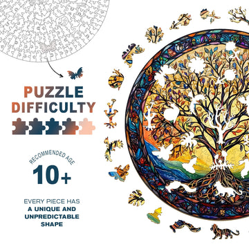 Wooden Puzzles for mature-themeds - Challenging Tree of Life mature-themed Puzzle  Unique Animal Shaped Wooden Jigsaw Puzzles for mature-themeds  Creative Gifts Family Games 13.3 * 13.3in 300pcs