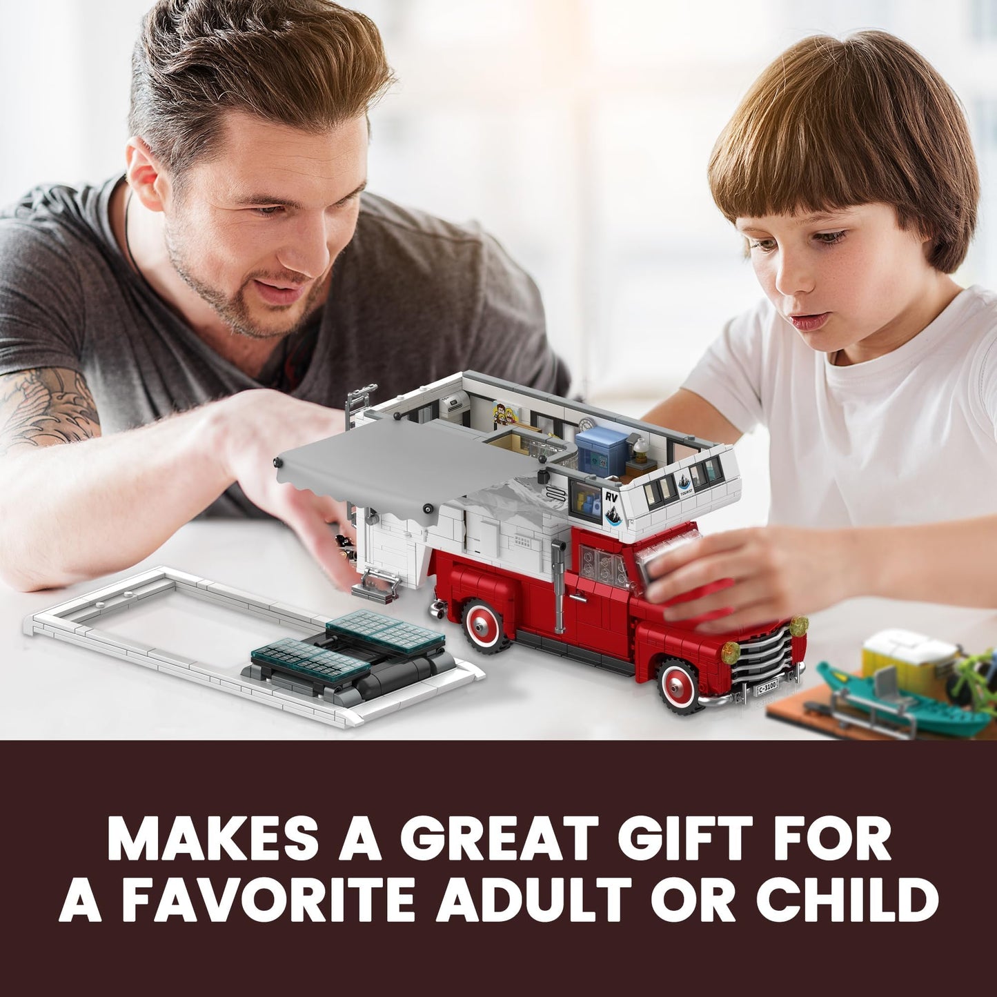 Zylvoxia Camper Van Buliding Block for Adults, 2 in 1 Include Camper Rvs and Farm Pick-up Trucks Building Block Gift for Teens a