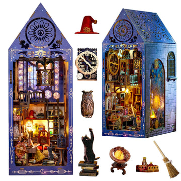 Ourmiao Book Nook Kit Magic Research Institute, Diy Miniature Booknook House Kit For Adults With Led Lights, 3D Wooden Puzzle Bo