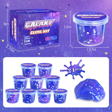 24 Pack Galaxy Slime Party Favors For Kids Blue Purple Clear Glitter Slime Kit Christmas Birthday Goodie Bag Stuffer Classroom R