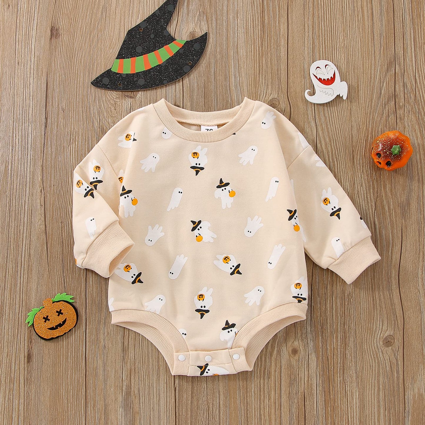 Fybitbo Halloween Baby Girl Boy Clothes Pumpkin Romper Sweatshirt Onesie Long Sleeve Bodysuit Top Fall Winter Outfit (Halloween Ghost Onesie,6-12 Months)